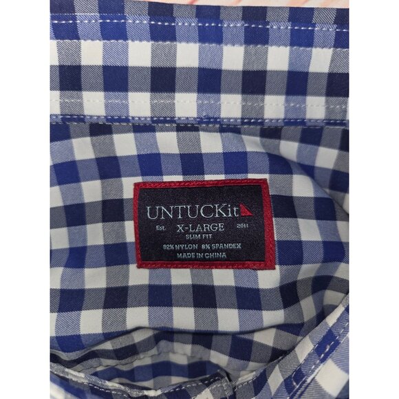 Untuckit Mens Warren Blue Check Slim-Fit Button-Down Shirt XL - Picture 5 of 7